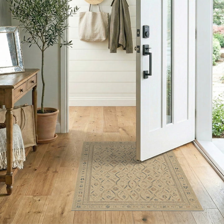 Beige Distressed Floral Lattice Rug