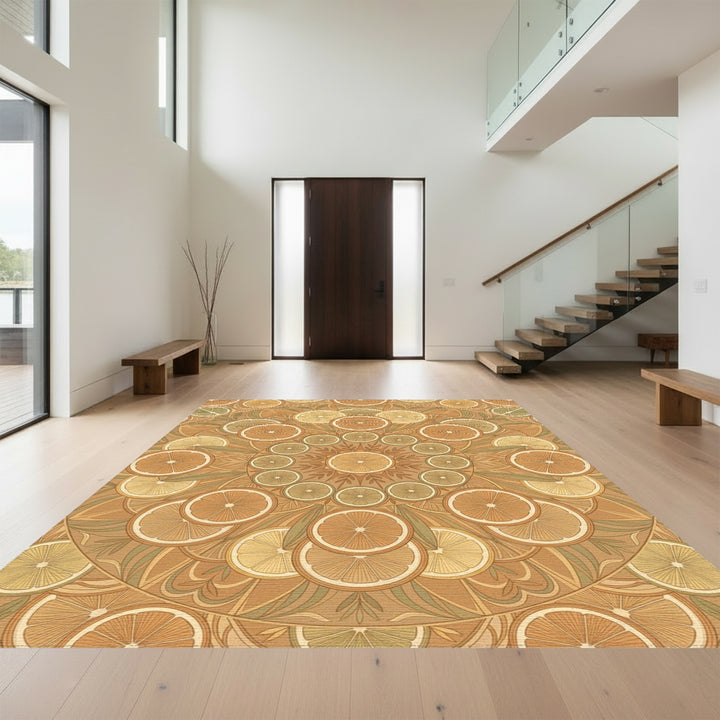 Golden Orange and Lemon Slice Mandala Rug