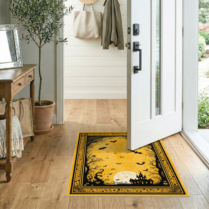 Yellow Halloween Haunted House Kids Cartoon Area Rug