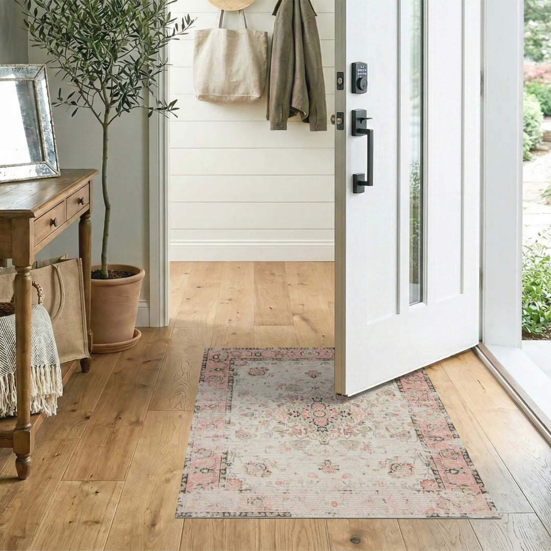 Pink Floral Vintage Medallion Area Rug