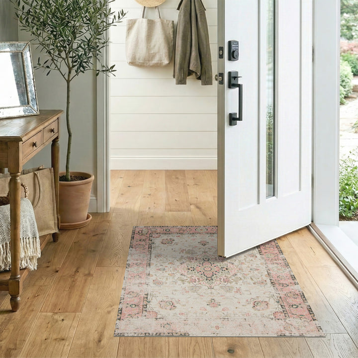 Pink Floral Vintage Medallion Area Rug