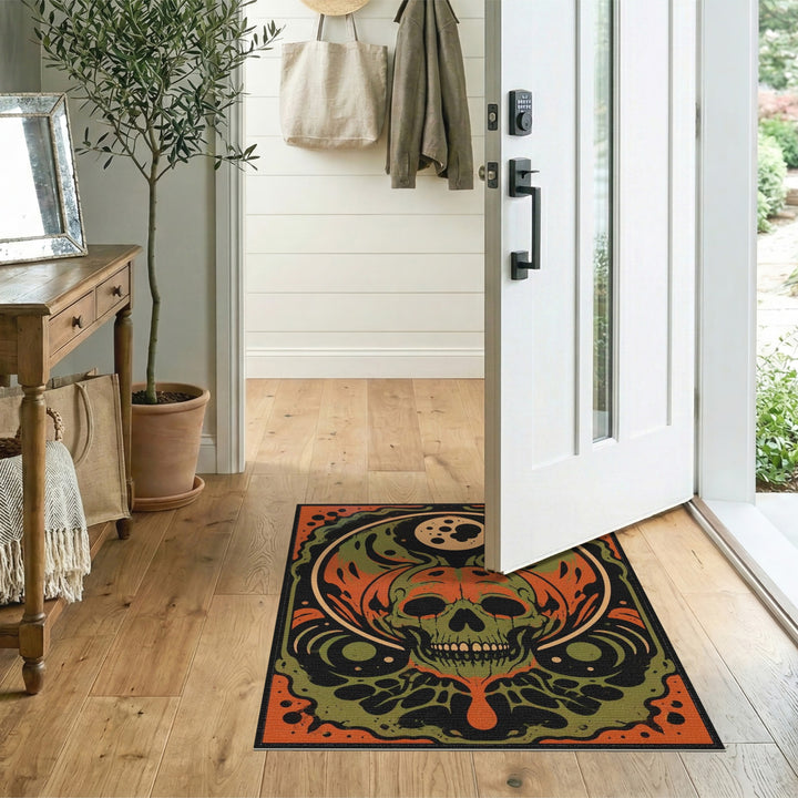 Skull Flame Pumpkin Area Rug