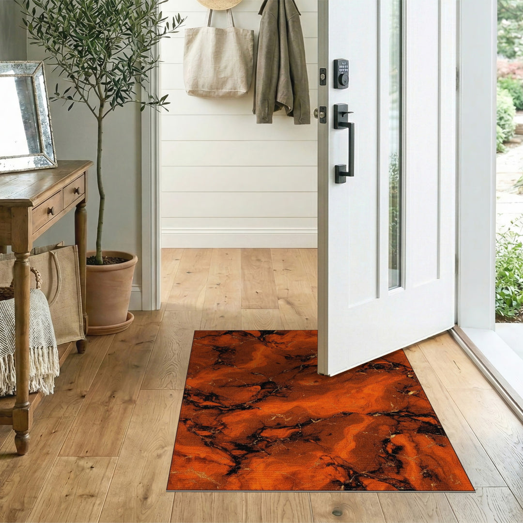 Orange Abstract Marble Area Rug
