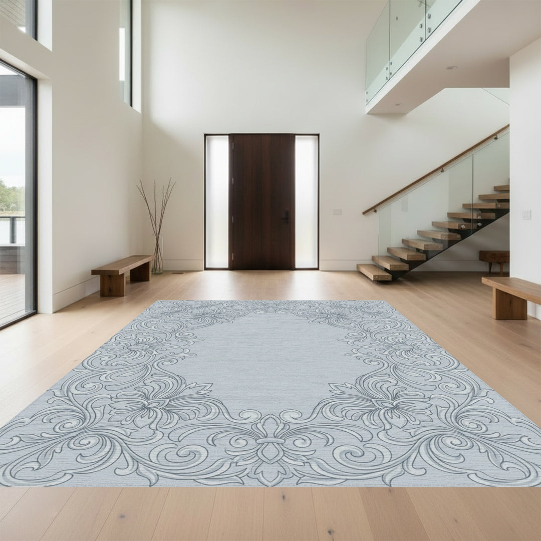Classic Gray Floral Scrollwork Accent Rug