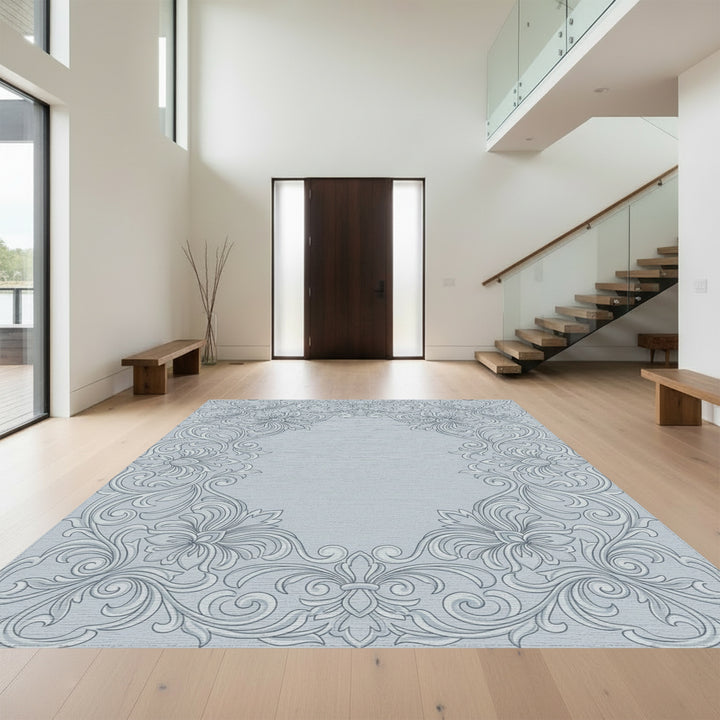 Classic Gray Floral Scrollwork Accent Rug