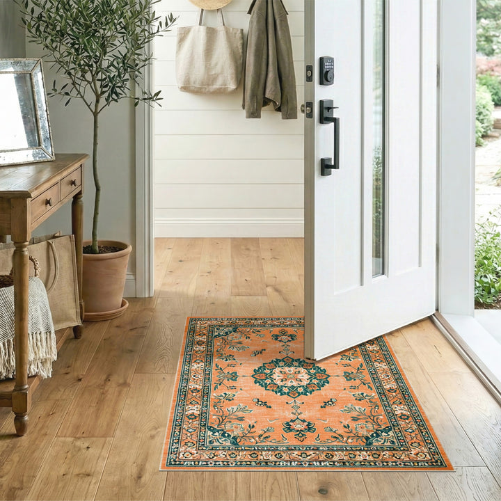 Orange Floral Vintage Medallion Area Rug