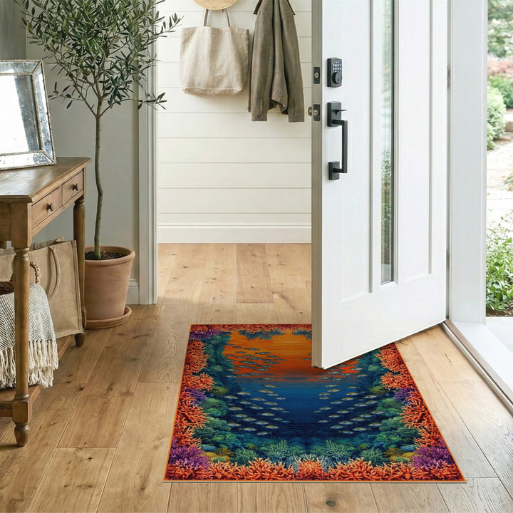 Coastal Beach Multi-color and Patterns Vibrant Coral Reef Fish Area Rug