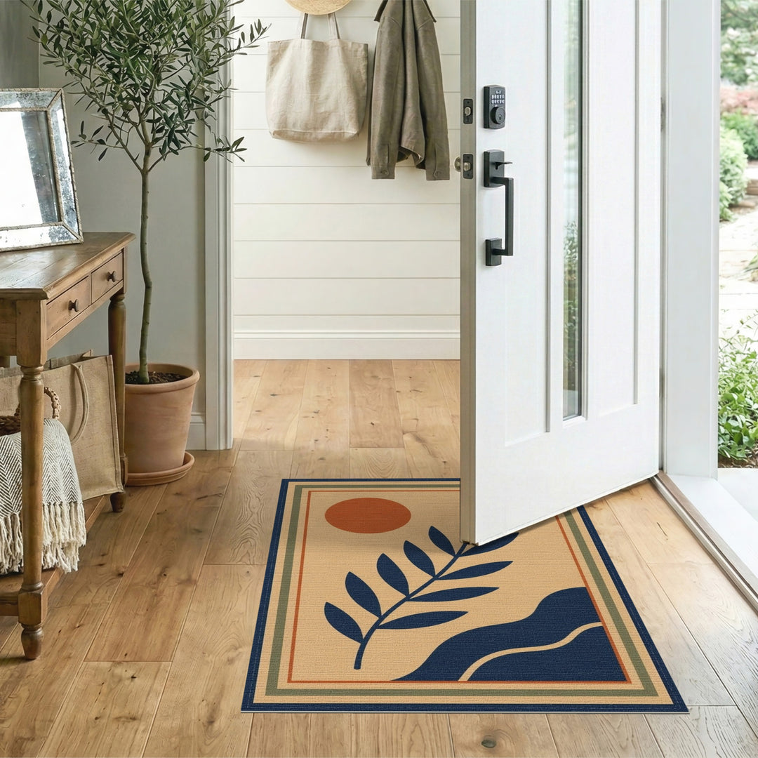 Abstract Leaf Sun Beige Area Rug