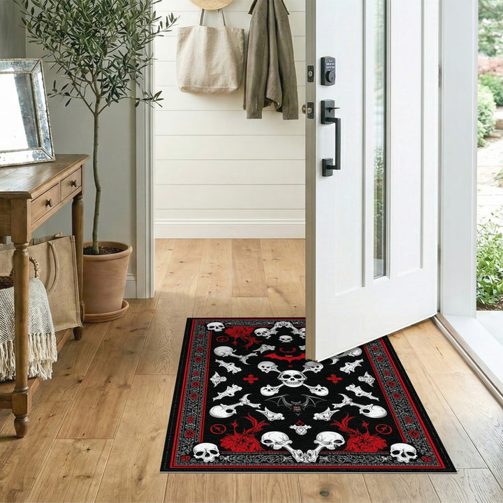 Gothic Skull Bat Washable Area Rug