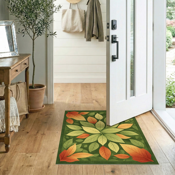 Green Autumn Leaf Floral Area Rug