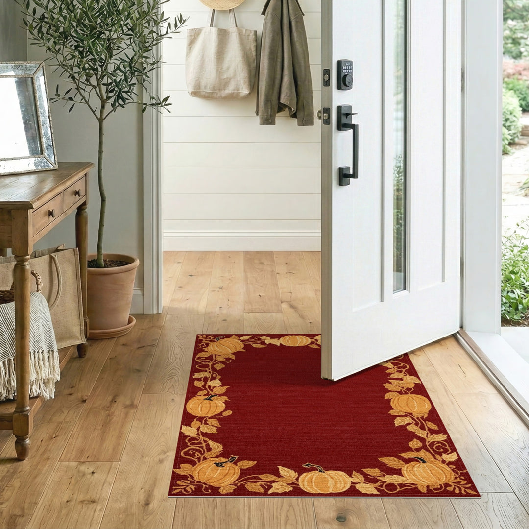 Red Pumpkin Border Area Rug