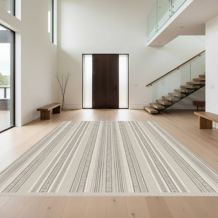 Neutral Earth Tone Striped Accent Rug