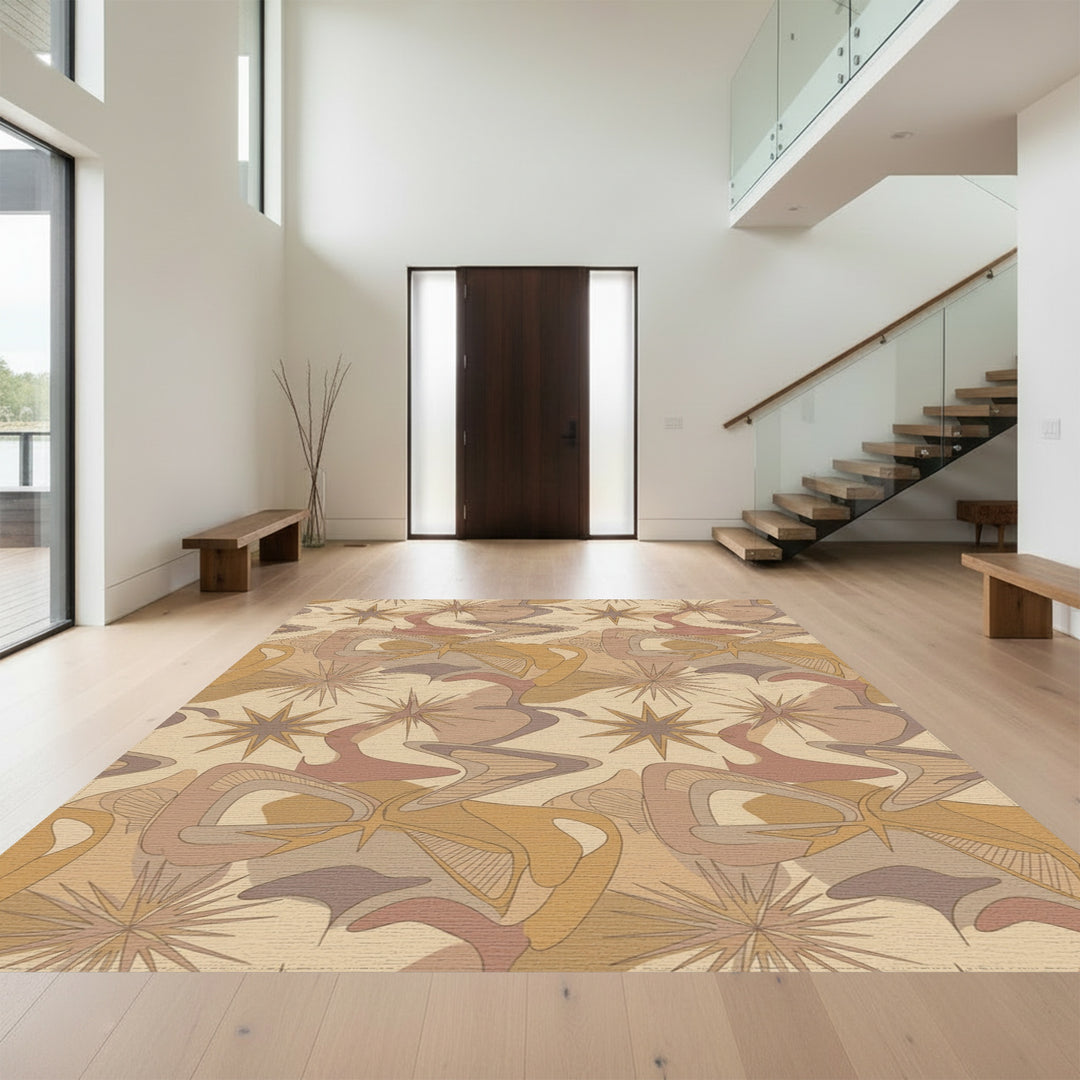 Retro Starburst And Swirl Abstract Rug