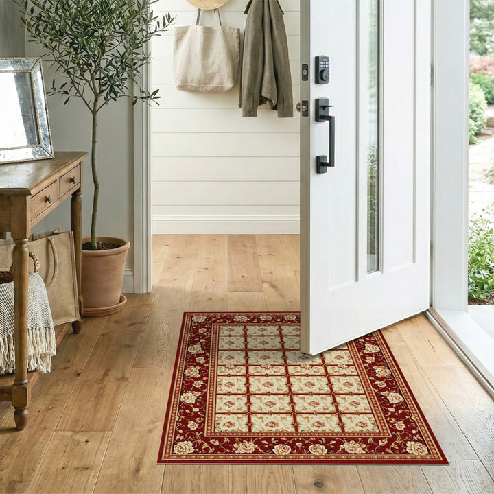 Red Vintage Floral Rose Area Rug