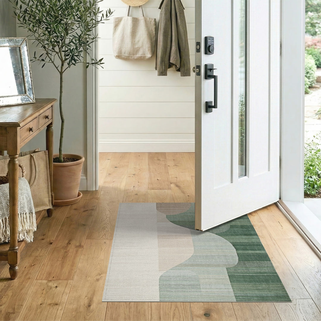 Green Abstract Wave Green Area Rug