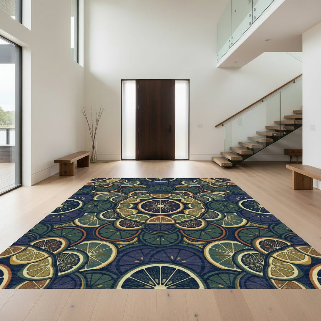 Citrus Concentric Layers Deep Blue Rug