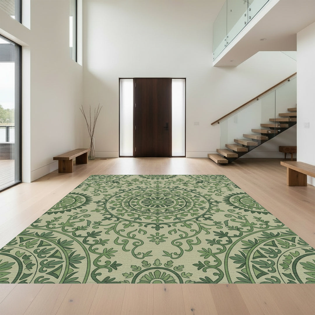 Sage Green Medallion Floral Vines Rug