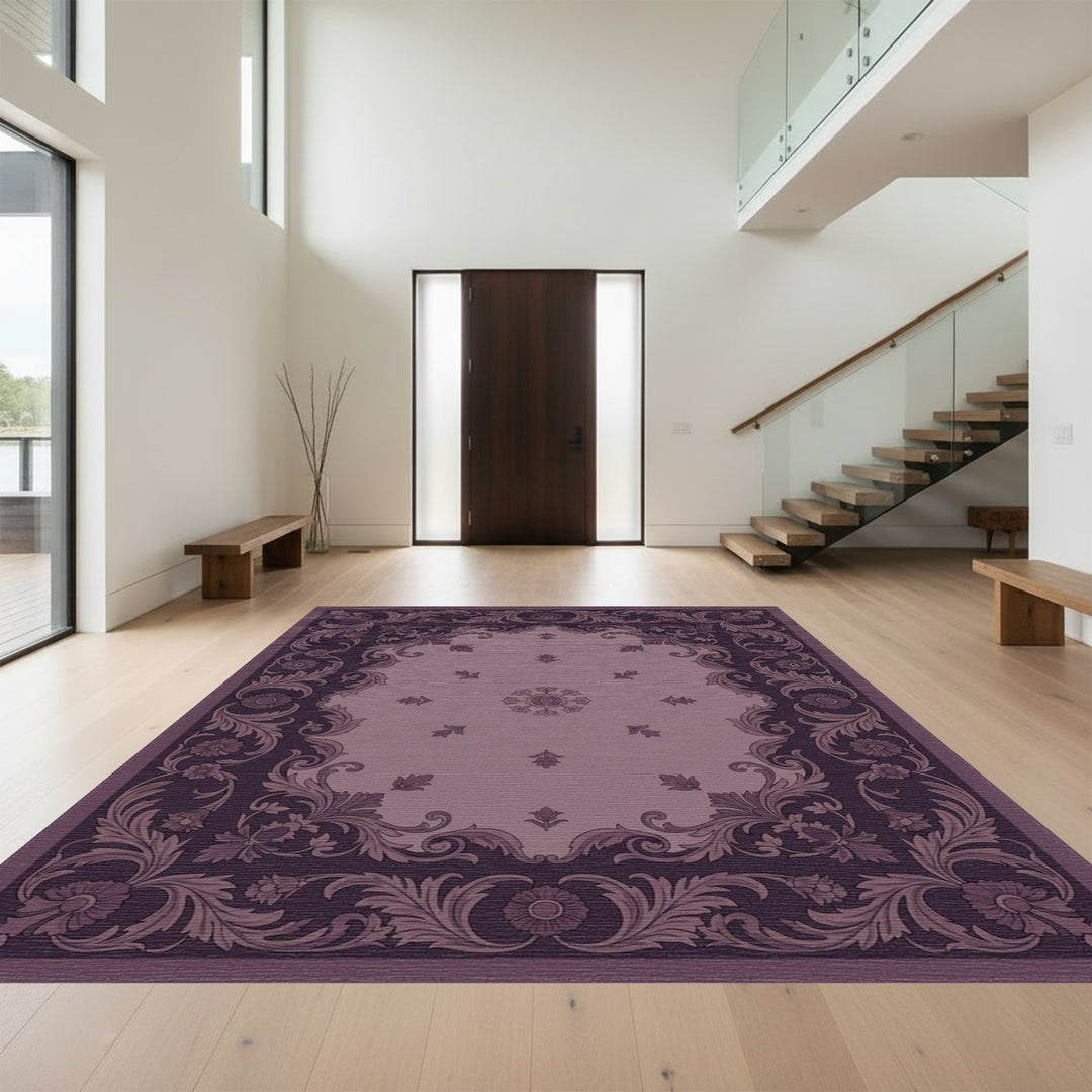 Victorian Plum Floral Scroll Rug