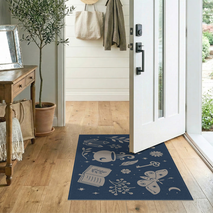 Blue Boho Mystical Cauldron Moth Area Rug