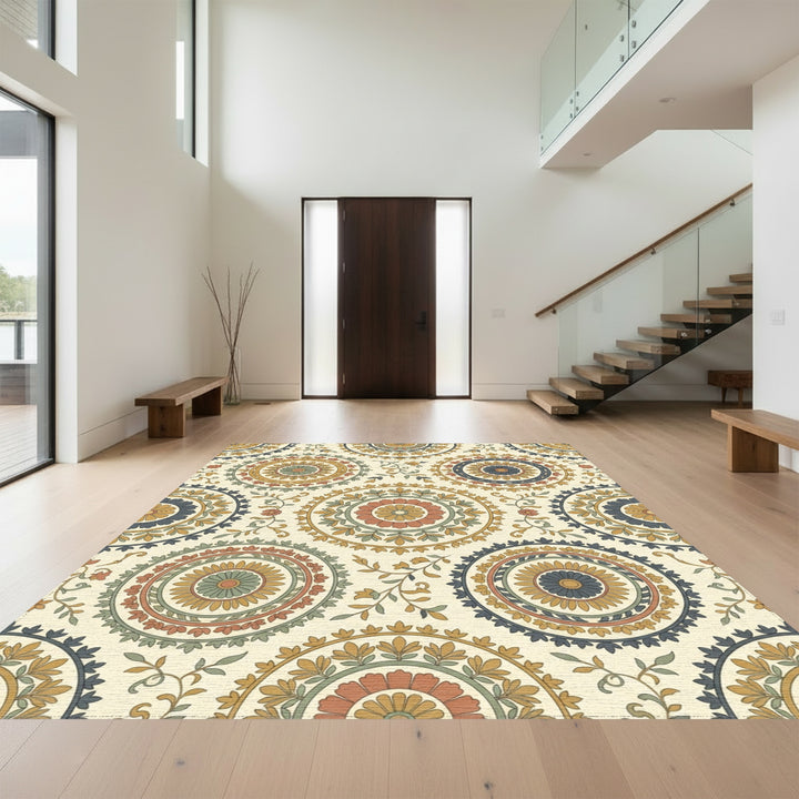 Earthy Jewel Tone Medallion Foliage Rug