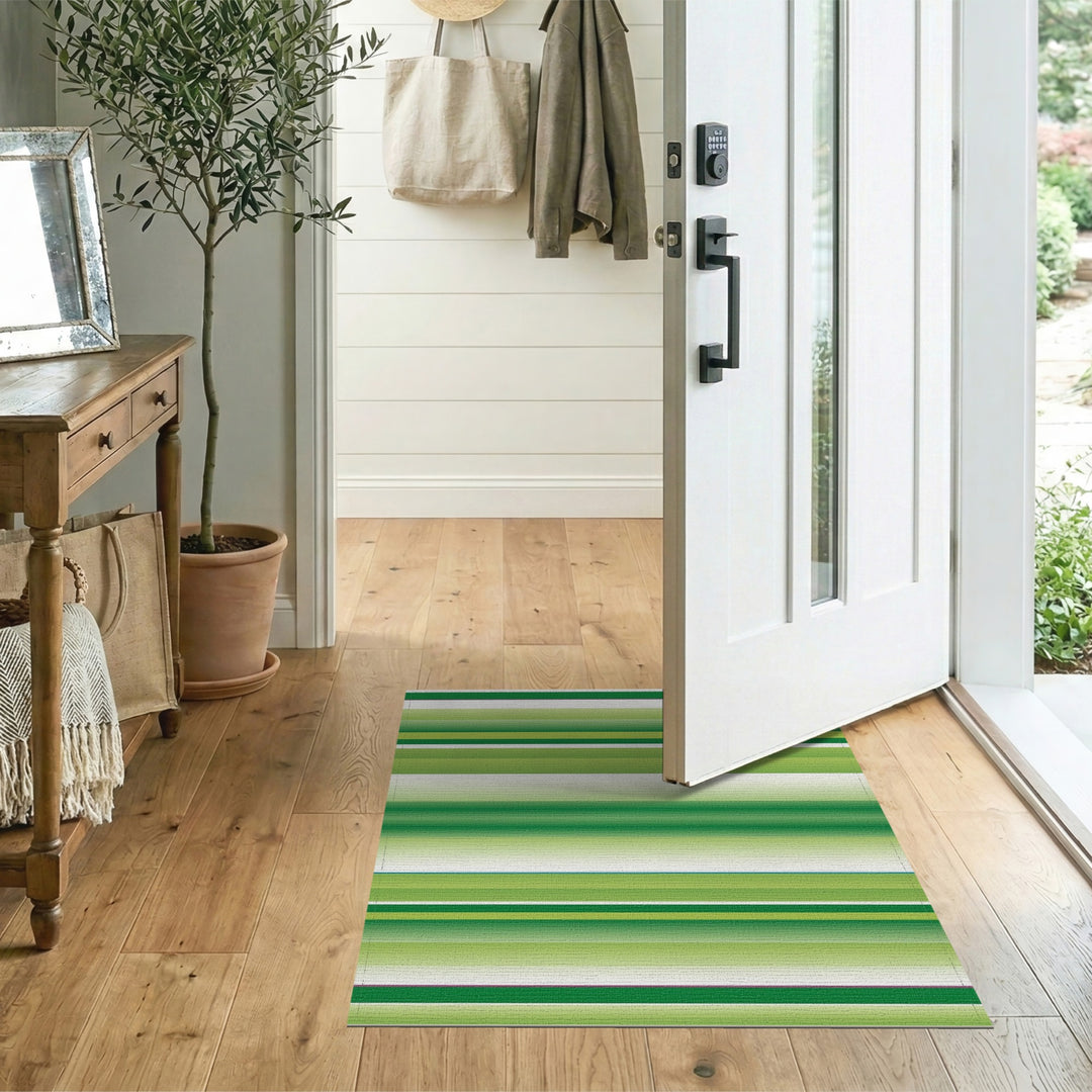 Geometric Modern Green Striped Geometric Area Rug