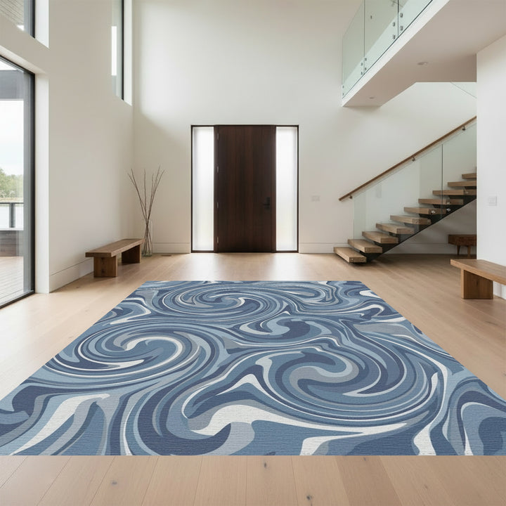 Abstract Blue Swirl Marbled Rug