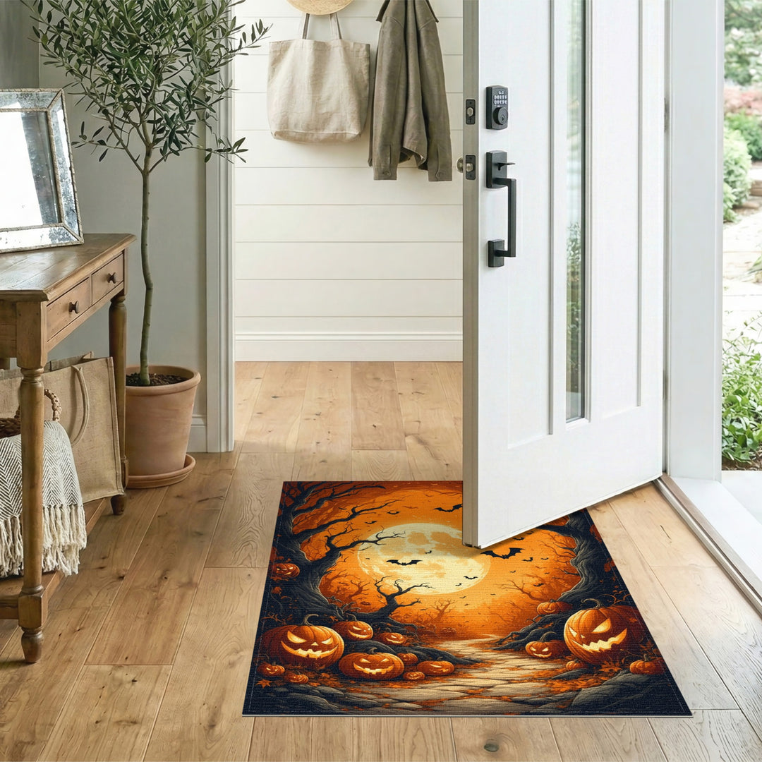 Spooky Pumpkin Path Orange Halloween Rug