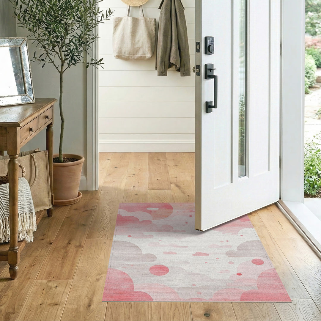 Pink Cloudscape Washable Area Rug