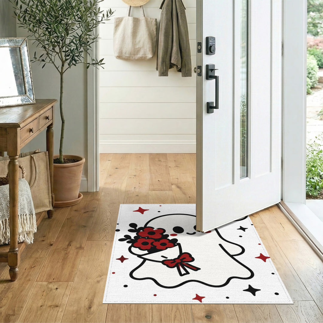 Cute Ghost with Red Flowers Kids Rug