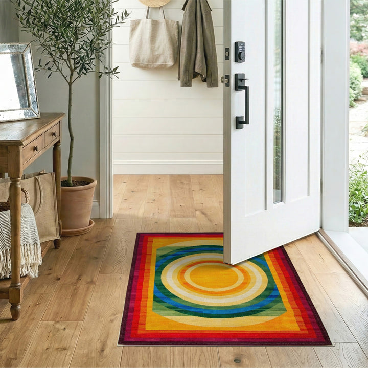 Vibrant Concentric Circle Multi-Color Area Rug