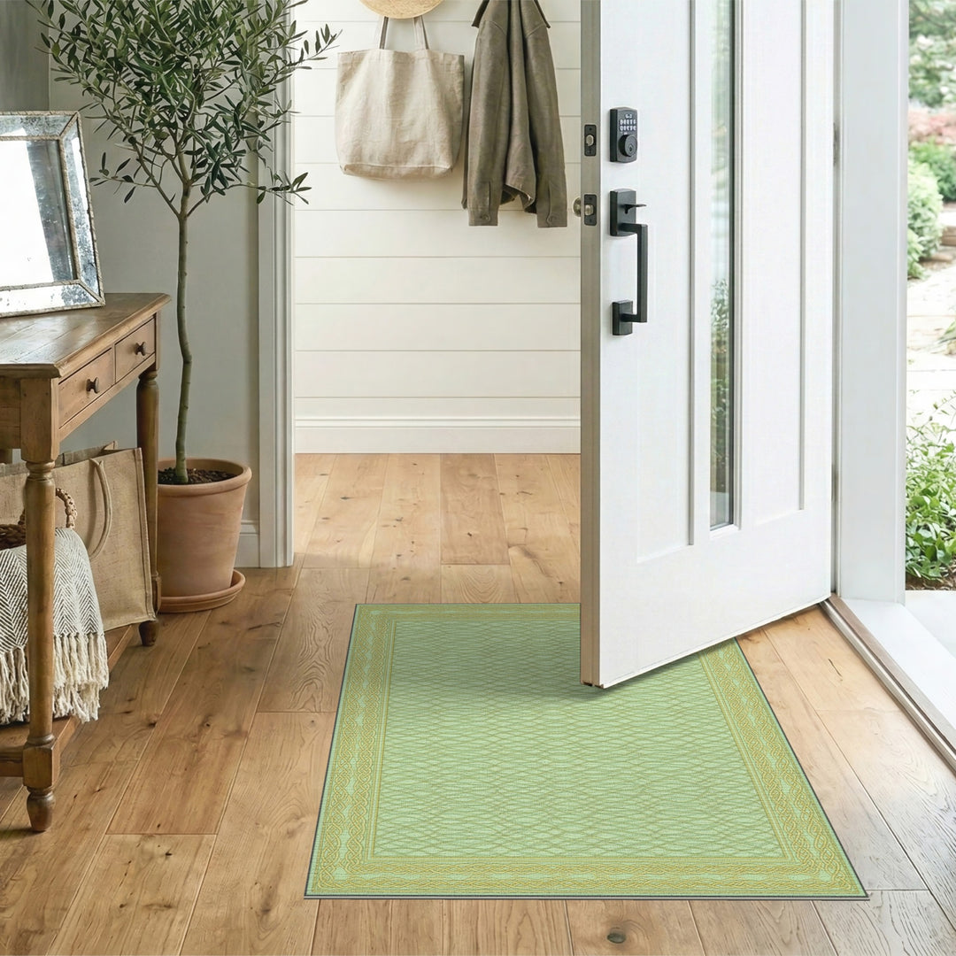 Mint Green Wave Pattern Persian Rug