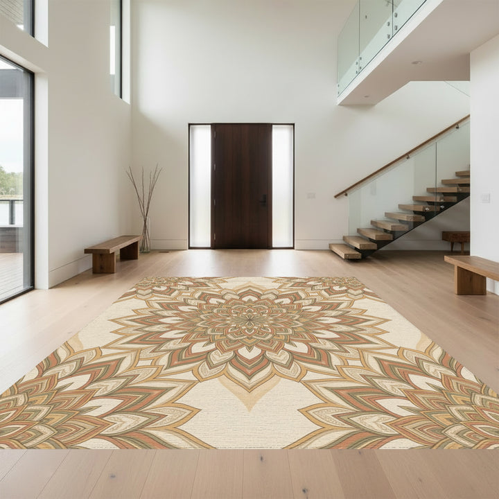 Earthy Tone Floral Mandala Medallion Rug