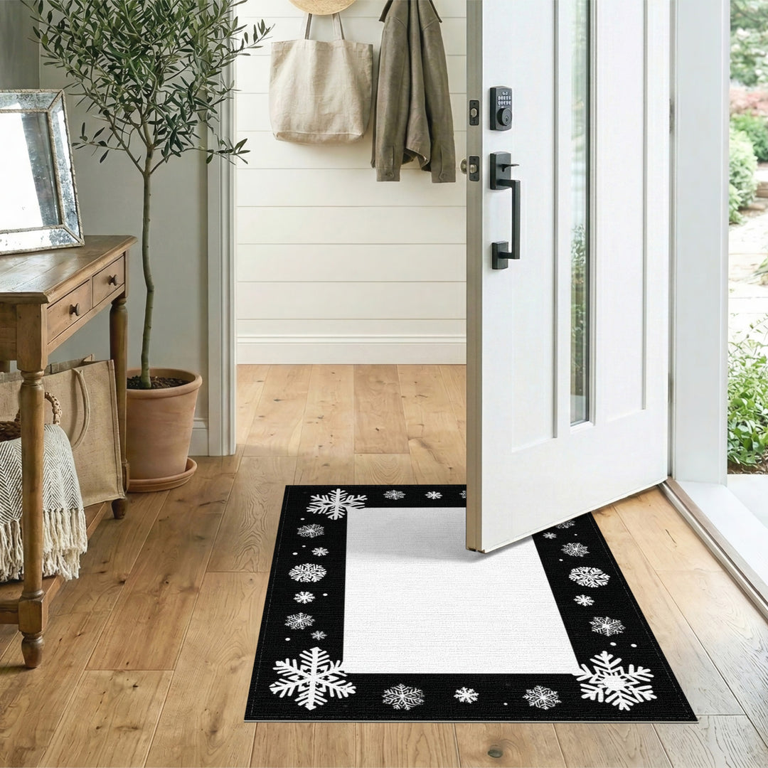 Black White Snowflake Kids Area Rug