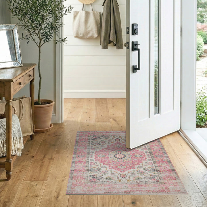 Pink Floral Vintage Medallion Area Rug