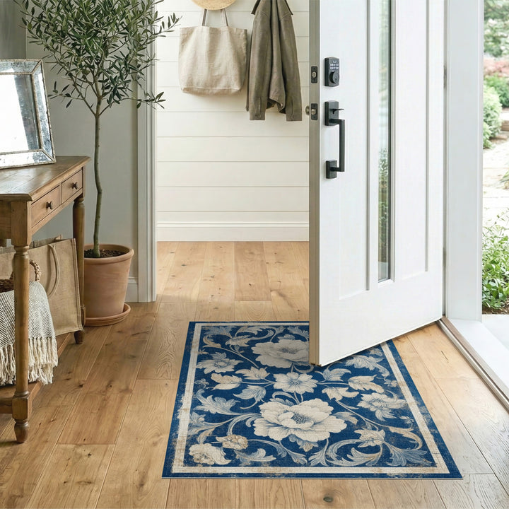 Blue Floral Vintage Area Rug