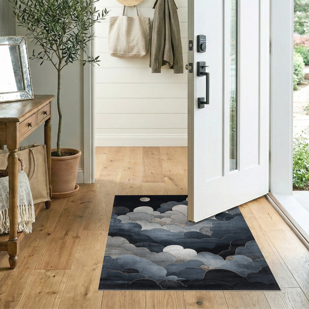 Moonlit Cloudscape Abstract Area Rug