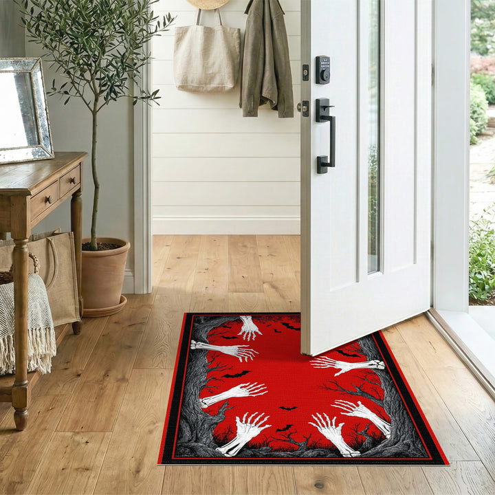 Spooky Skeleton Hands Red Area Rug