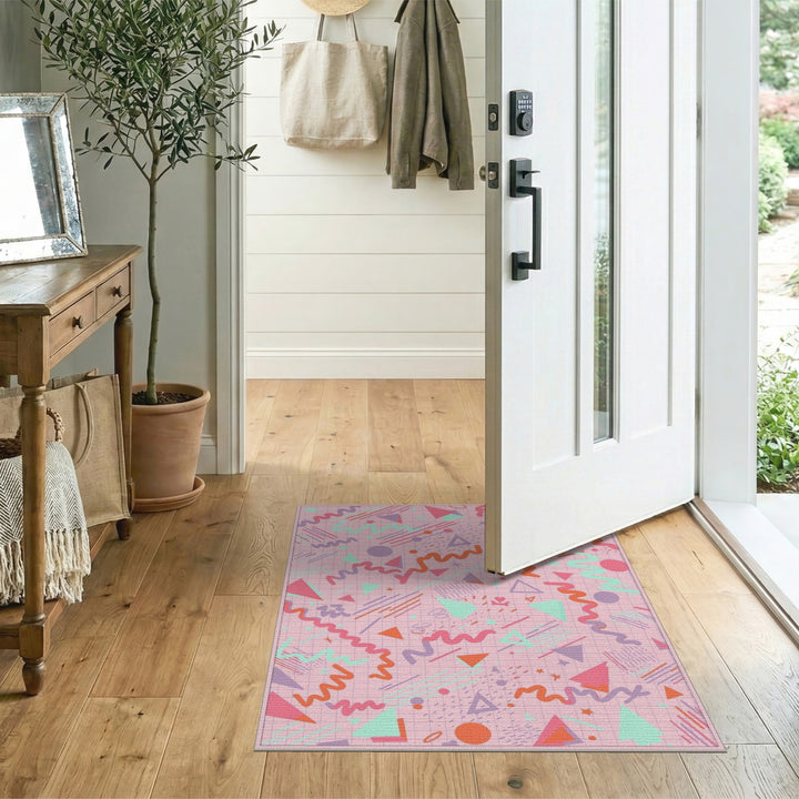 Pink Geometric Kids Area Rug