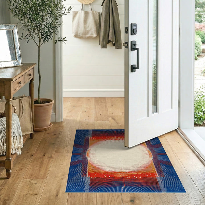 Geometric Sunburst Area Rug in Red and Blue