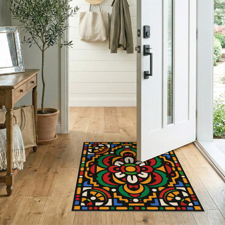 Vibrant Multi-Color Geometric Medallion Area Rug