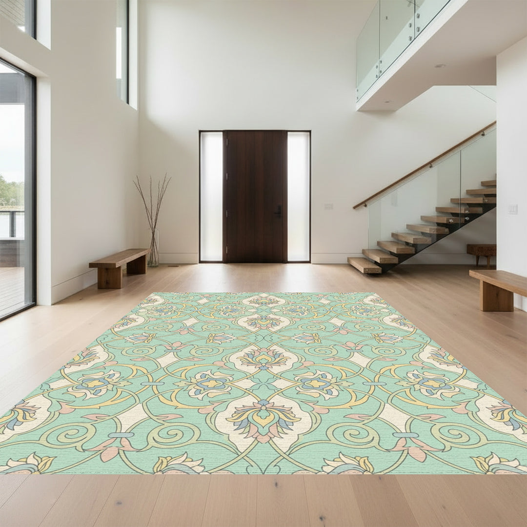 Pastel Floral Arabesque Lattice Rug