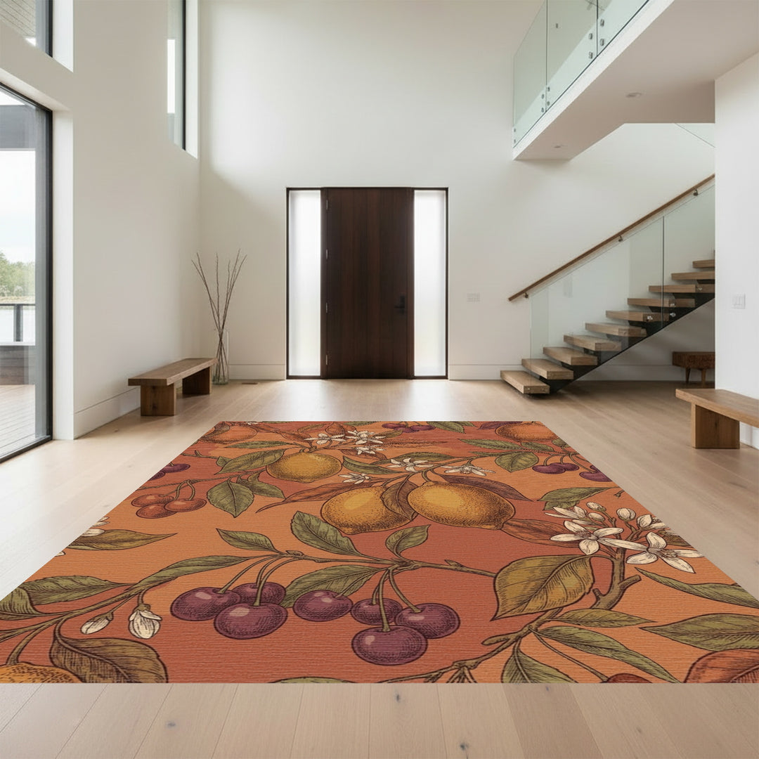 Warm Citrus Cherry Blossom Branch Rug