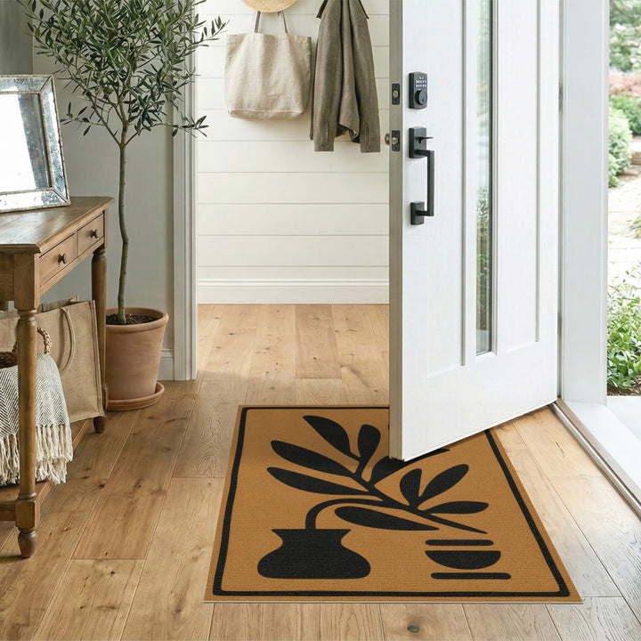 Tan Abstract Botanical Plant Area Rug