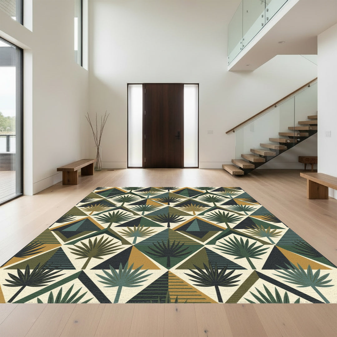 Tropical Palm Triangles Earthy Tones Rug