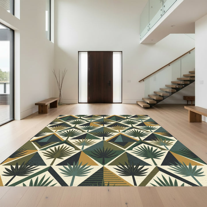 Tropical Palm Triangles Earthy Tones Rug