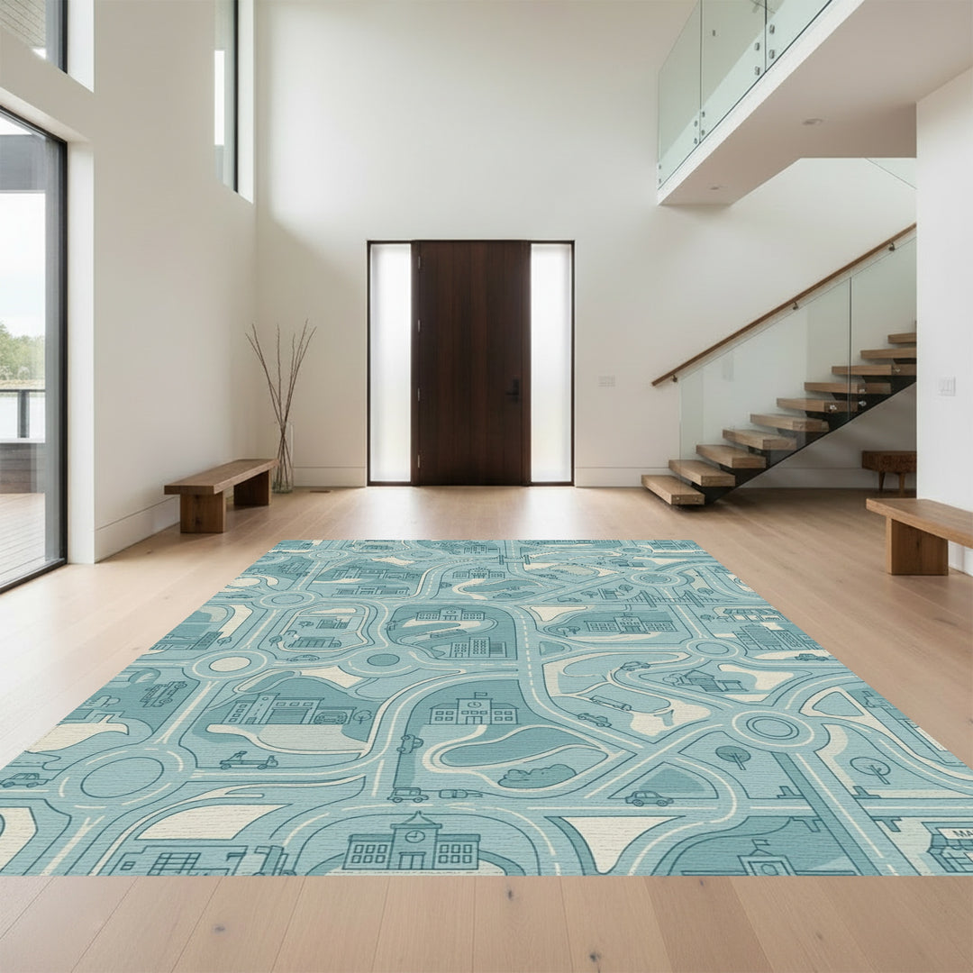 Cityscape Road Map Illustration Rug