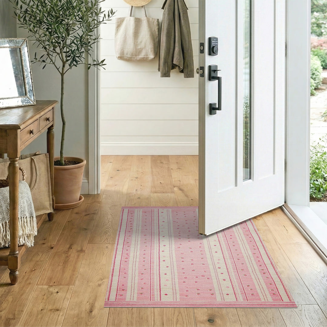 Pink Strawberry Striped Area Rug