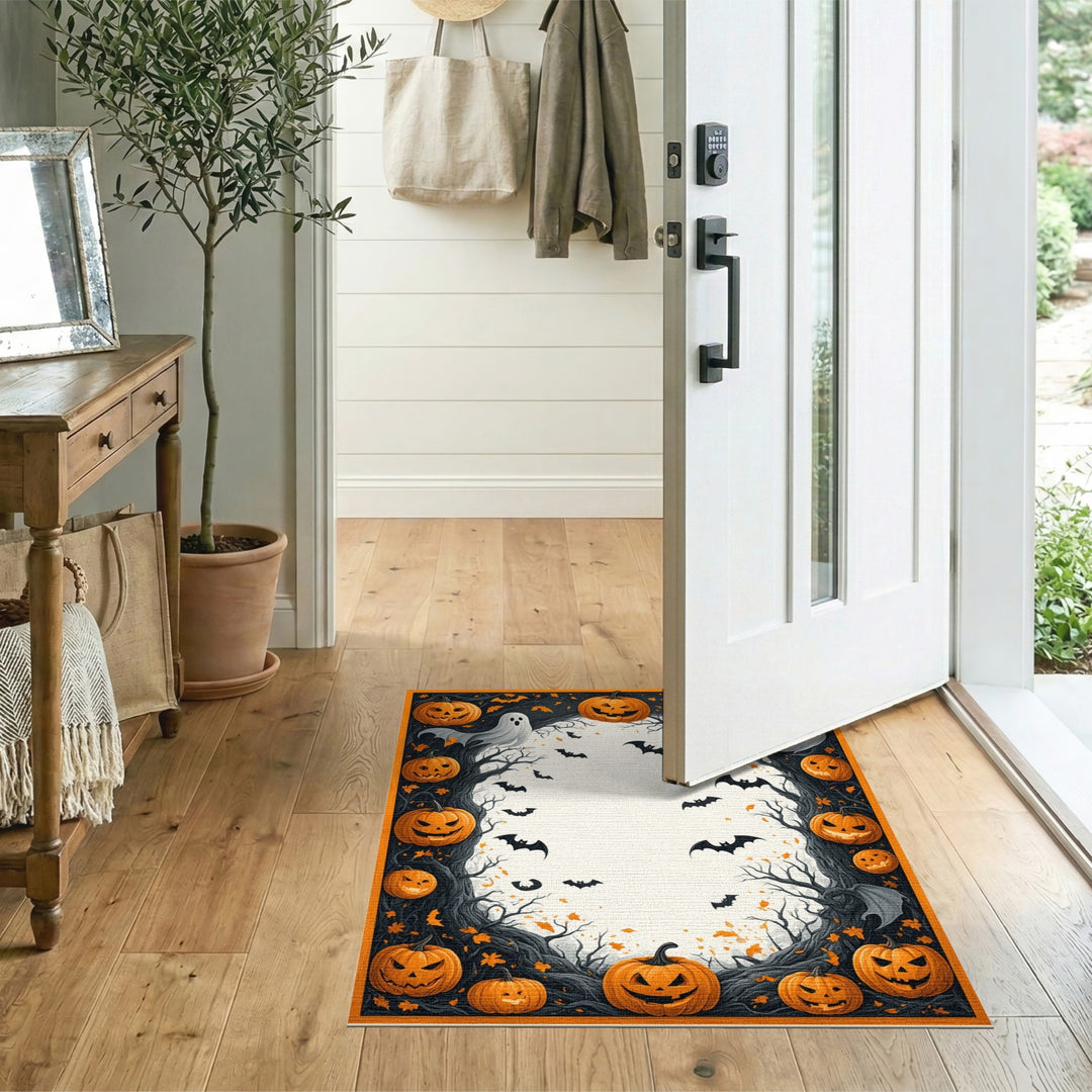 Orange Halloween Pumpkin Ghost Rug