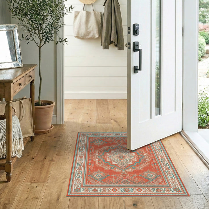 Orange Teal Tribal Area Rug