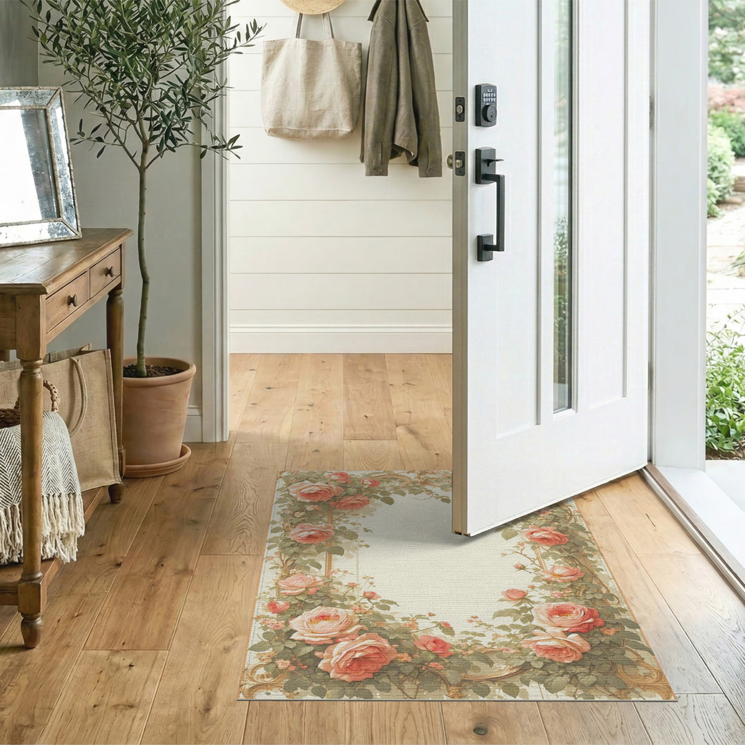 Pink Rose Floral Vintage Rug